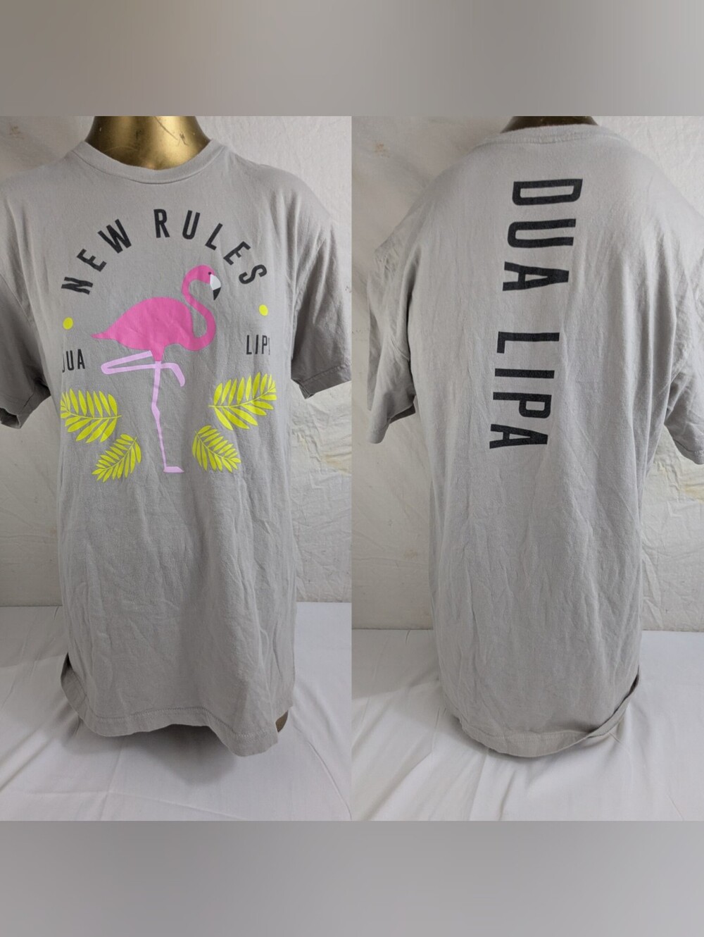 Dua Lipa New Rules Girl Power Song - Grey Tee With Pink Flamingo Medium